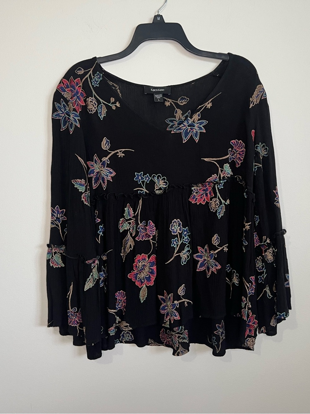 Karen Kane Black Floral Tiered Peasant Tunic